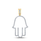 10kt Yellow Gold Men's Diamond Hamsa Fatima Hand Charm Pendant - Captivating Brilliance  Top View from Splendid Jewellery