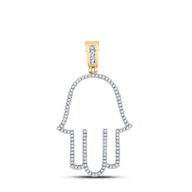 10kt Yellow Gold Men's Diamond Hamsa Fatima Hand Charm Pendant - Captivating Brilliance  Top View from Splendid Jewellery