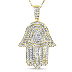 10kt Yellow Gold Men's Diamond Hamsa Hand Charm Pendant - Captivating 1-3/4 Cttw Jewelry  Side View from Splendid Jewellery