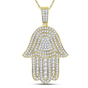 10kt Yellow Gold Men's Diamond Hamsa Hand Charm Pendant - Captivating 1 - 3/4 Cttw Jewelry - Splendid Jewellery