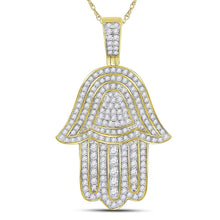 Load image into Gallery viewer, 10kt Yellow Gold Men's Diamond Hamsa Hand Charm Pendant - Captivating 1 - 3/4 Cttw Jewelry - Splendid Jewellery
