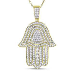 10kt Yellow Gold Men's Diamond Hamsa Hand Charm Pendant - Captivating 1 - 3/4 Cttw Jewelry - Splendid Jewellery