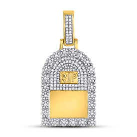 10kt Yellow Gold Men's Diamond Headstone RIP Memory Pendant - 1-1/2 Cttw  Top View from Splendid Jewellery