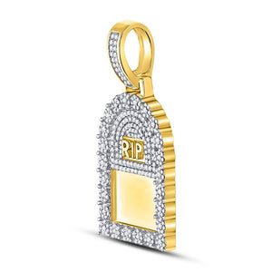 10kt Yellow Gold Men's Diamond Headstone RIP Memory Pendant - 1 - 1/2 Cttw - Splendid Jewellery