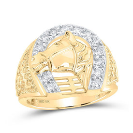 10kt Yellow Gold Men's Diamond Horseshoe Ring - A Captivating Equestrian Delight! - Splendid Jewellery