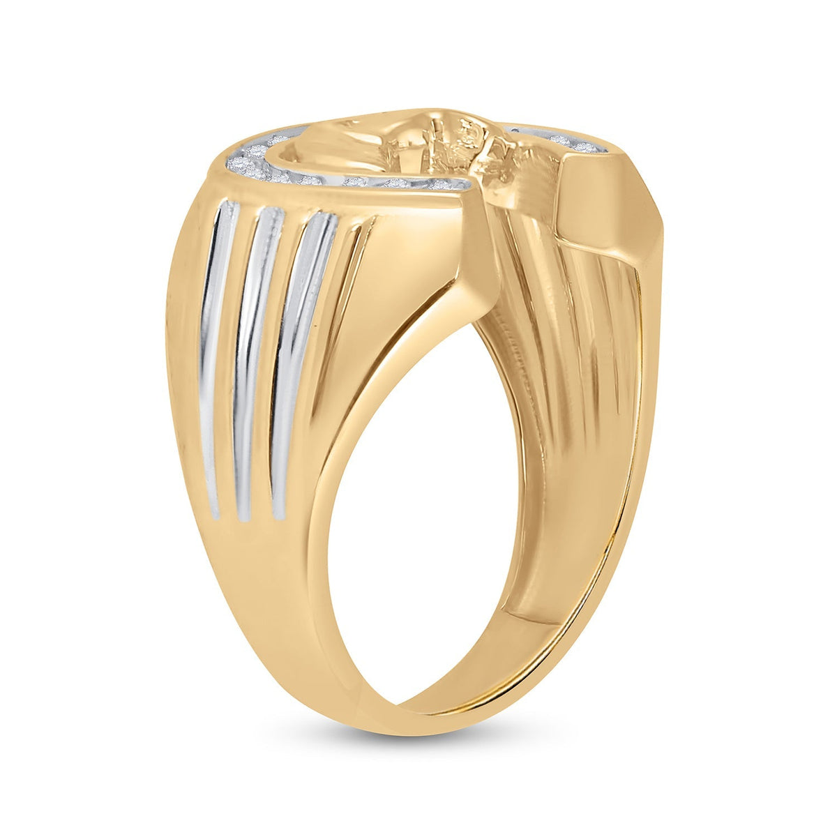 10kt Yellow Gold Men's Diamond Horseshoe Ring - Captivating Equestrian Brilliance - Splendid Jewellery