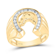 Load image into Gallery viewer, 10kt Yellow Gold Men&#39;s Diamond Horseshoe Ring - Captivating Equestrian Brilliance  Top View from Splendid Jewellery