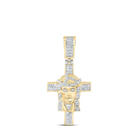 10kt Yellow Gold Men's Diamond Jesus Cross Charm Pendant - 1/2 Ct.t.w. - Splendid Jewellery