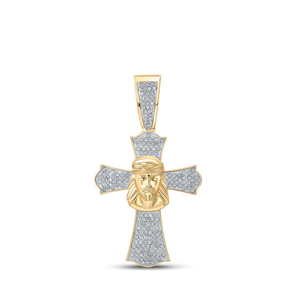 10kt Yellow Gold Men's Diamond Jesus Cross Charm Pendant - 1/2 Cttw - Splendid Jewellery