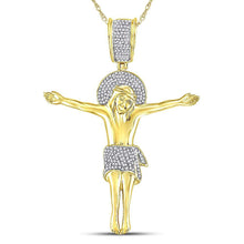 Load image into Gallery viewer, 10kt Yellow Gold Men&#39;s Diamond Jesus Crucified Charm Pendant 1/2 Cttw - A Divine Statement Piece product  Top View from Splendid Jewellery