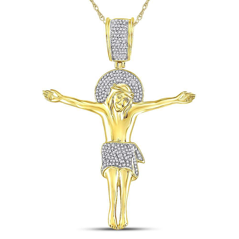 10kt Yellow Gold Men's Diamond Jesus Crucified Charm Pendant 1/2 Cttw - A Divine Statement Piece product  Top View from Splendid Jewellery