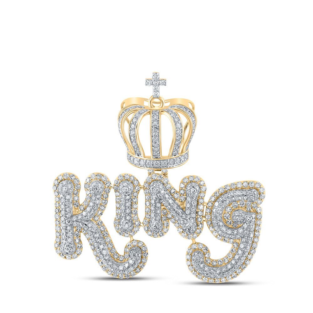 10kt Yellow Gold Men's Diamond King Crown Charm Pendant - 4 - 7/8 Cttw - Splendid Jewellery
