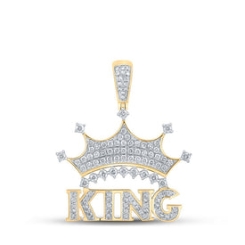 10kt Yellow Gold Men's Diamond King Crown Charm Pendant - 7/8 Cttw - Splendid Jewellery