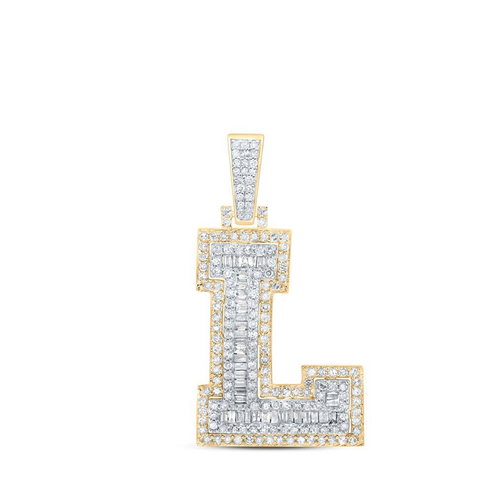 10kt Yellow Gold Men's Diamond L Initial Letter Charm Pendant - 7/8 Cttw | Splendid Jewellery - Splendid Jewellery