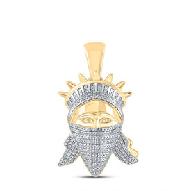 10kt Yellow Gold Men's Diamond Lady Liberty Mask Charm Pendant - 5/8 Cttw product  Top View from Splendid Jewellery