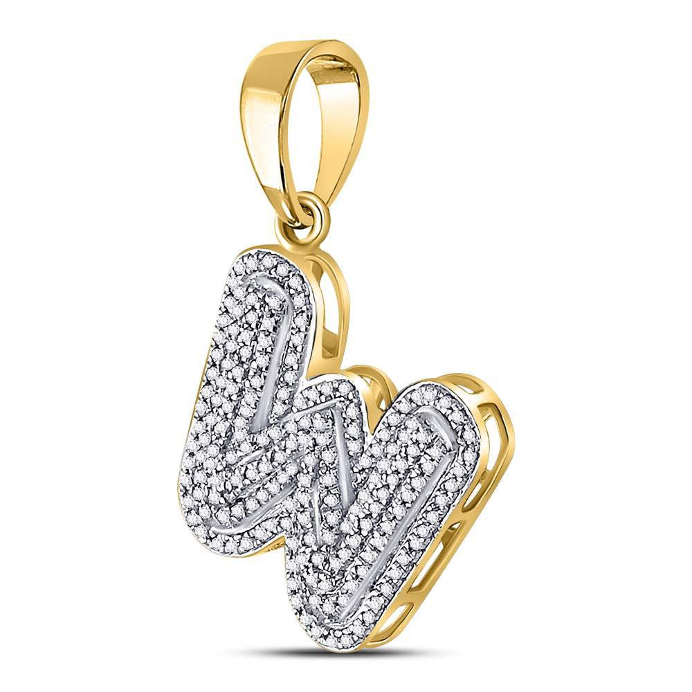 10kt Yellow Gold Men's Diamond Letter W Bubble Initial Charm Pendant 1/2 Cttw - A Stylish Statement of Individuality - Splendid Jewellery