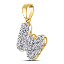 Load image into Gallery viewer, 10kt Yellow Gold Men's Diamond Letter W Bubble Initial Charm Pendant 1/2 Cttw - A Stylish Statement of Individuality - Splendid Jewellery