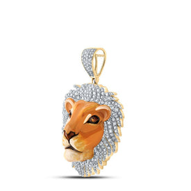 10kt Yellow Gold Men's Diamond Lion Face Animal Charm Pendant - 1 Cttw | Splendid Jewellery - Splendid Jewellery