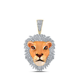 10kt Yellow Gold Men's Diamond Lion Face Animal Charm Pendant - 1 Cttw | Splendid Jewellery - Splendid Jewellery