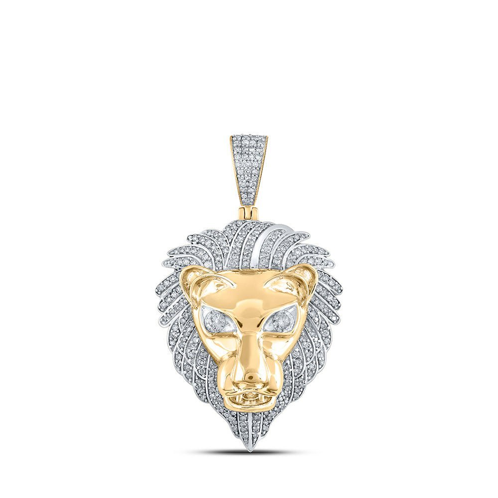 10kt Yellow Gold Men's Diamond Lion Face Charm Pendant - 1 - 1/3 Cttw - Splendid Jewellery