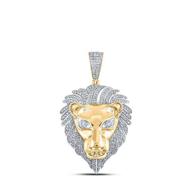 10kt Yellow Gold Men's Diamond Lion Face Charm Pendant - 1 - 1/3 Cttw - Splendid Jewellery