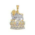 10kt Yellow Gold Men's Diamond Lion Tiger Crown Charm Pendant - Captivating Majesty - Splendid Jewellery
