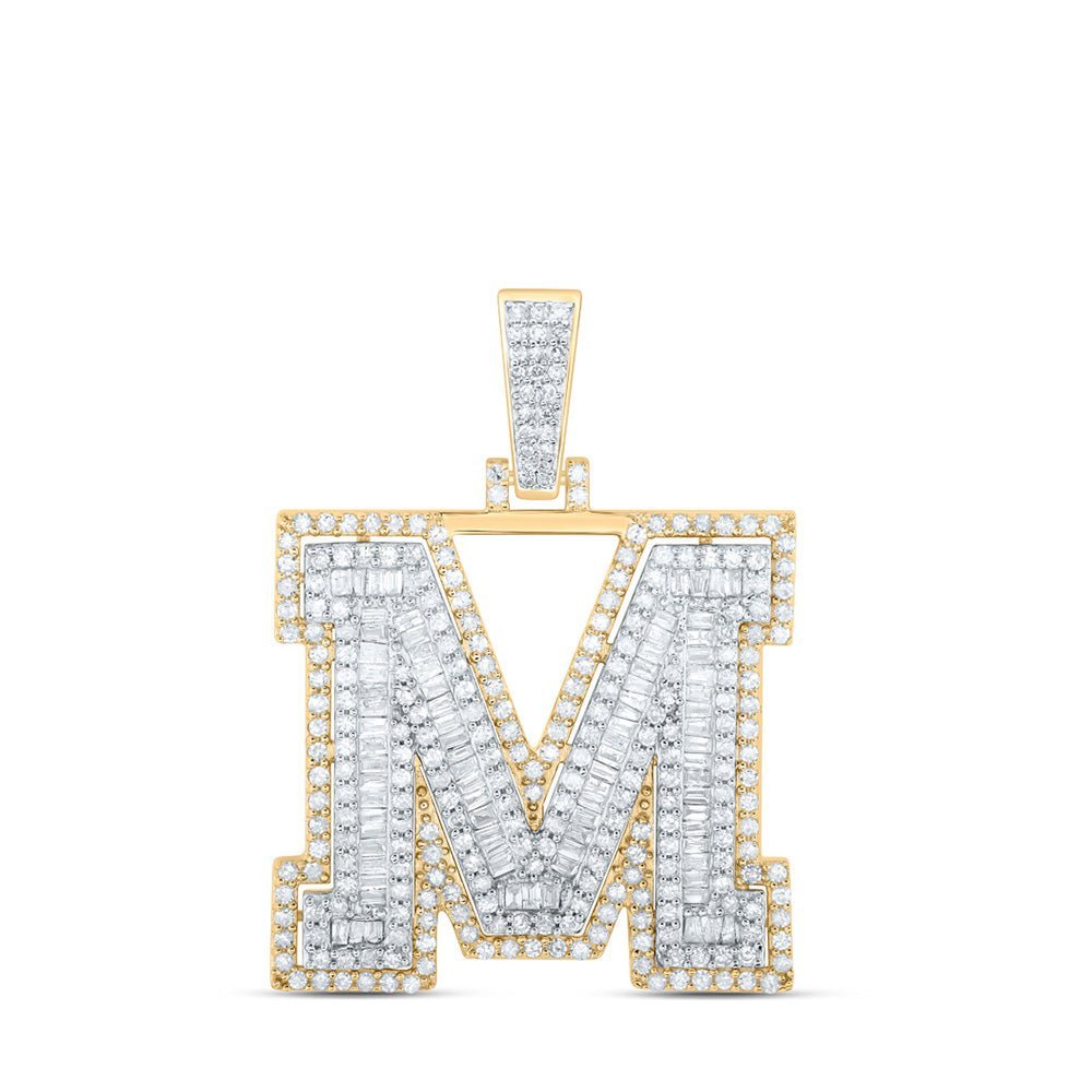 10kt Yellow Gold Men's Diamond M Initial Letter Charm Pendant - 1 - 5/8 Cttw - Splendid Jewellery