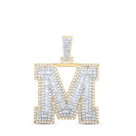 10kt Yellow Gold Men's Diamond M Initial Letter Charm Pendant - 1 - 5/8 Cttw - Splendid Jewellery