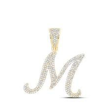 Load image into Gallery viewer, 10kt Yellow Gold Men's Diamond M Initial Letter Charm Pendant - 1.2 Ct.t.w. - Splendid Jewellery