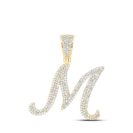 10kt Yellow Gold Men's Diamond M Initial Letter Charm Pendant - 1.2 Ct.t.w. - Splendid Jewellery