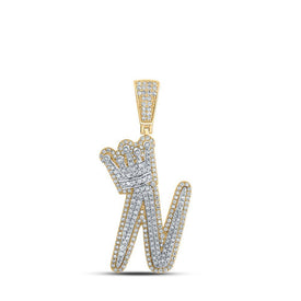 10kt Yellow Gold Men's Diamond N Crown Letter Charm Pendant - 1 - 1/3 Cttw - Splendid Jewellery