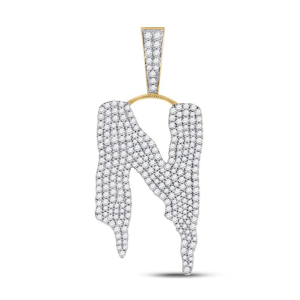 10kt Yellow Gold Men's Diamond N Drip Letter Charm Pendant - 2 - 5/8 Cttw - Splendid Jewellery