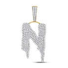 10kt Yellow Gold Men's Diamond N Drip Letter Charm Pendant - 2 - 5/8 Cttw - Splendid Jewellery