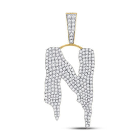10kt Yellow Gold Men's Diamond N Drip Letter Charm Pendant - 2 - 5/8 Cttw - Splendid Jewellery