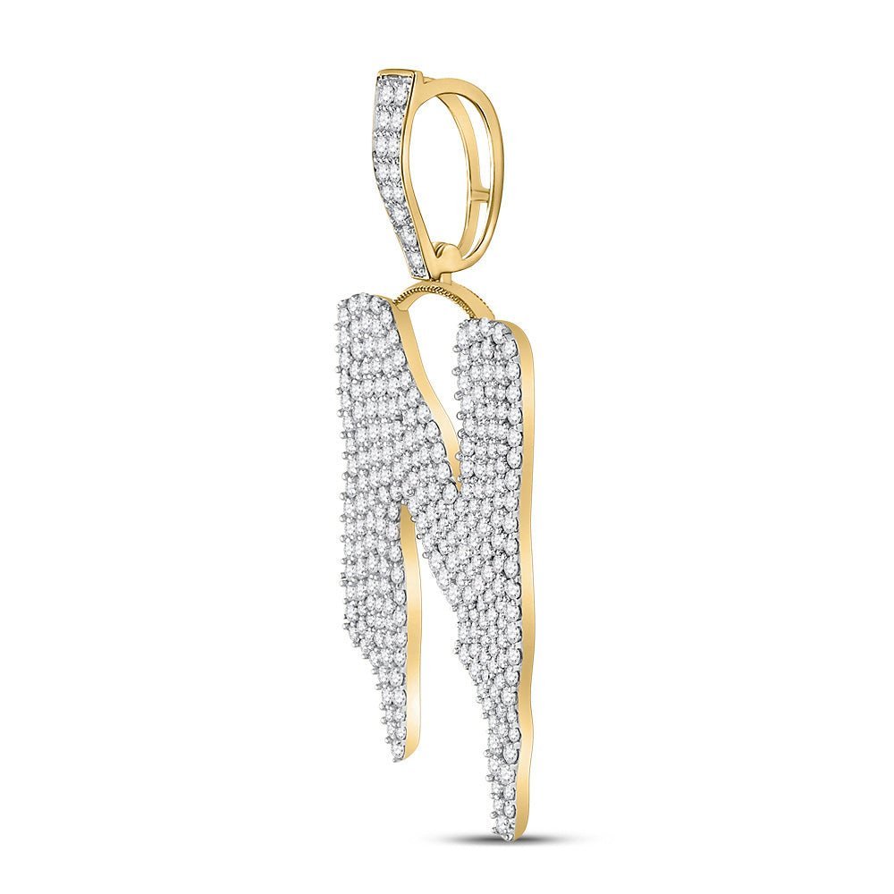 10kt Yellow Gold Men's Diamond N Drip Letter Charm Pendant - 2 - 5/8 Cttw - Splendid Jewellery