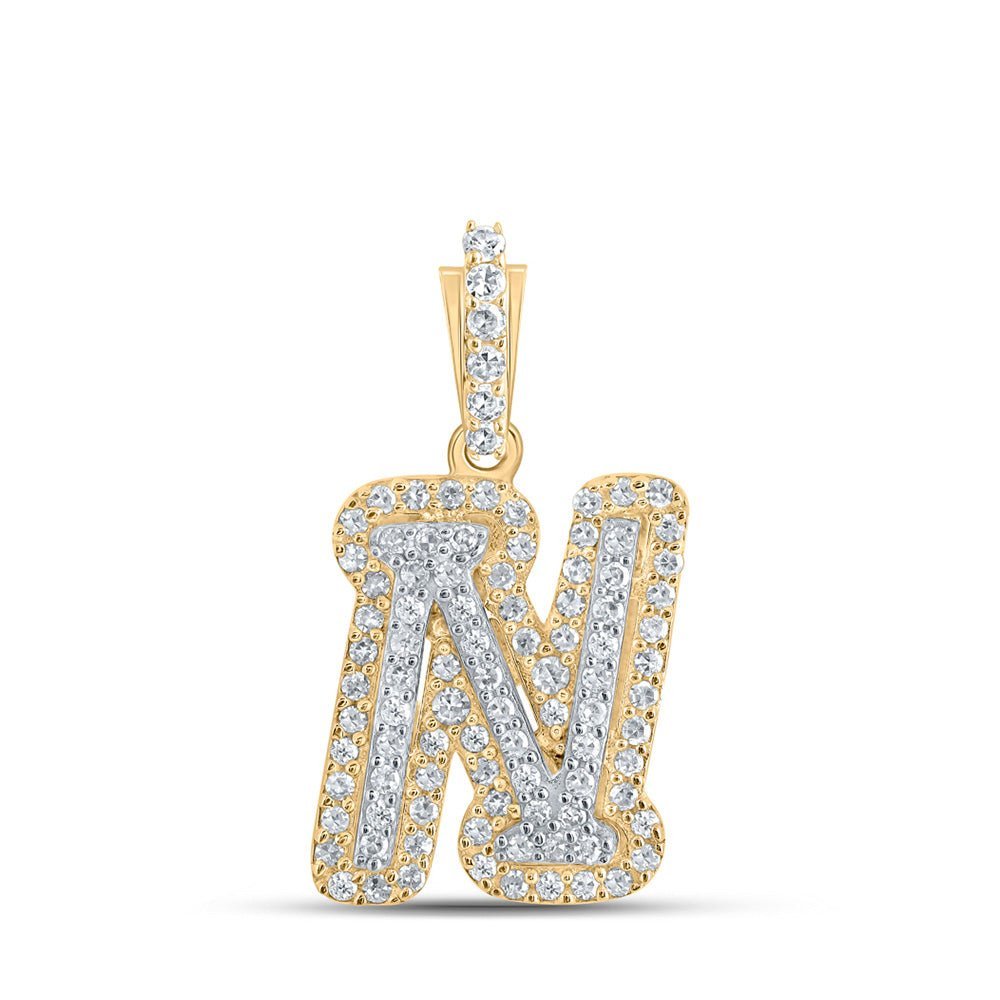 10kt Yellow Gold Men's Diamond N Initial Letter Charm Pendant - 1/5 Cttw - Splendid Jewellery