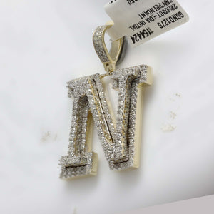 10kt Yellow Gold Men's Diamond N Initial Letter Charm Pendant - 2 - 1/3 Cttw - Splendid Jewellery