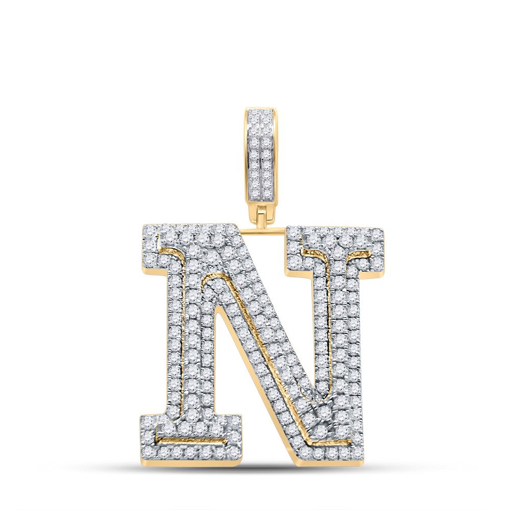 10kt Yellow Gold Men's Diamond N Initial Letter Charm Pendant - 2 - 1/3 Cttw - Splendid Jewellery