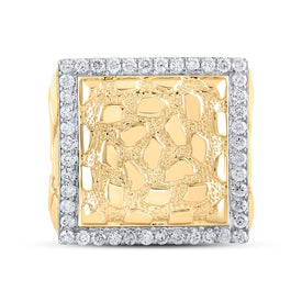 10kt Yellow Gold Men's Diamond Nugget Square Ring - 7/8 Cttw product Top View from Splendid Jewellery