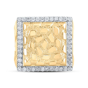 10kt Yellow Gold Men's Diamond Nugget Square Ring - 7/8 Cttw - Splendid Jewellery