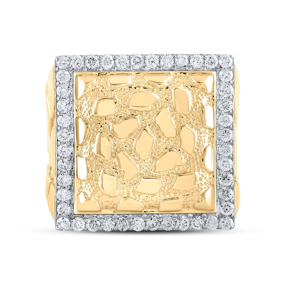 10kt Yellow Gold Men's Diamond Nugget Square Ring - 7/8 Cttw - Splendid Jewellery