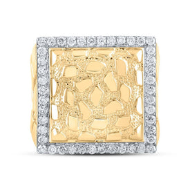 10kt Yellow Gold Men's Diamond Nugget Square Ring - 7/8 Cttw - Splendid Jewellery
