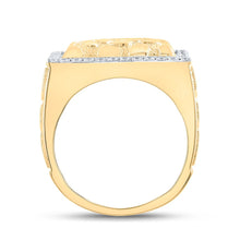 Load image into Gallery viewer, 10kt Yellow Gold Men&#39;s Diamond Nugget Square Ring - 7/8 Cttw product Side View from Splendid Jewellery