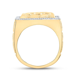 10kt Yellow Gold Men's Diamond Nugget Square Ring - 7/8 Cttw - Splendid Jewellery