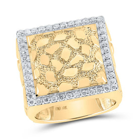 10kt Yellow Gold Men's Diamond Nugget Square Ring - 7/8 Cttw product  Top View from Splendid Jewellery