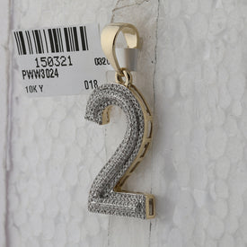 10kt Yellow Gold Men's Diamond Number 2 Charm Pendant - 5/8 Cttw product Side View from Splendid Jewellery
