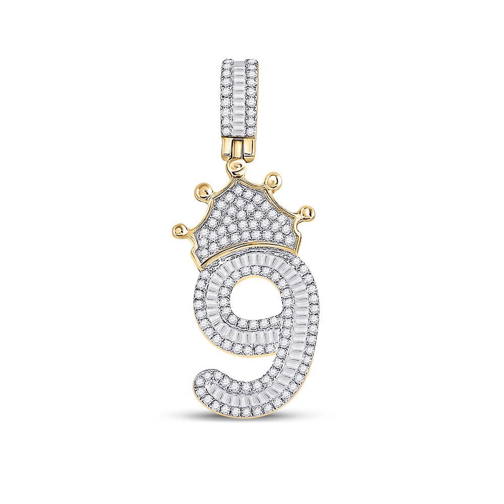 10kt Yellow Gold Men's Diamond Number 9 Crown Charm Pendant - 3/4 Cttw - Splendid Jewellery - Splendid Jewellery