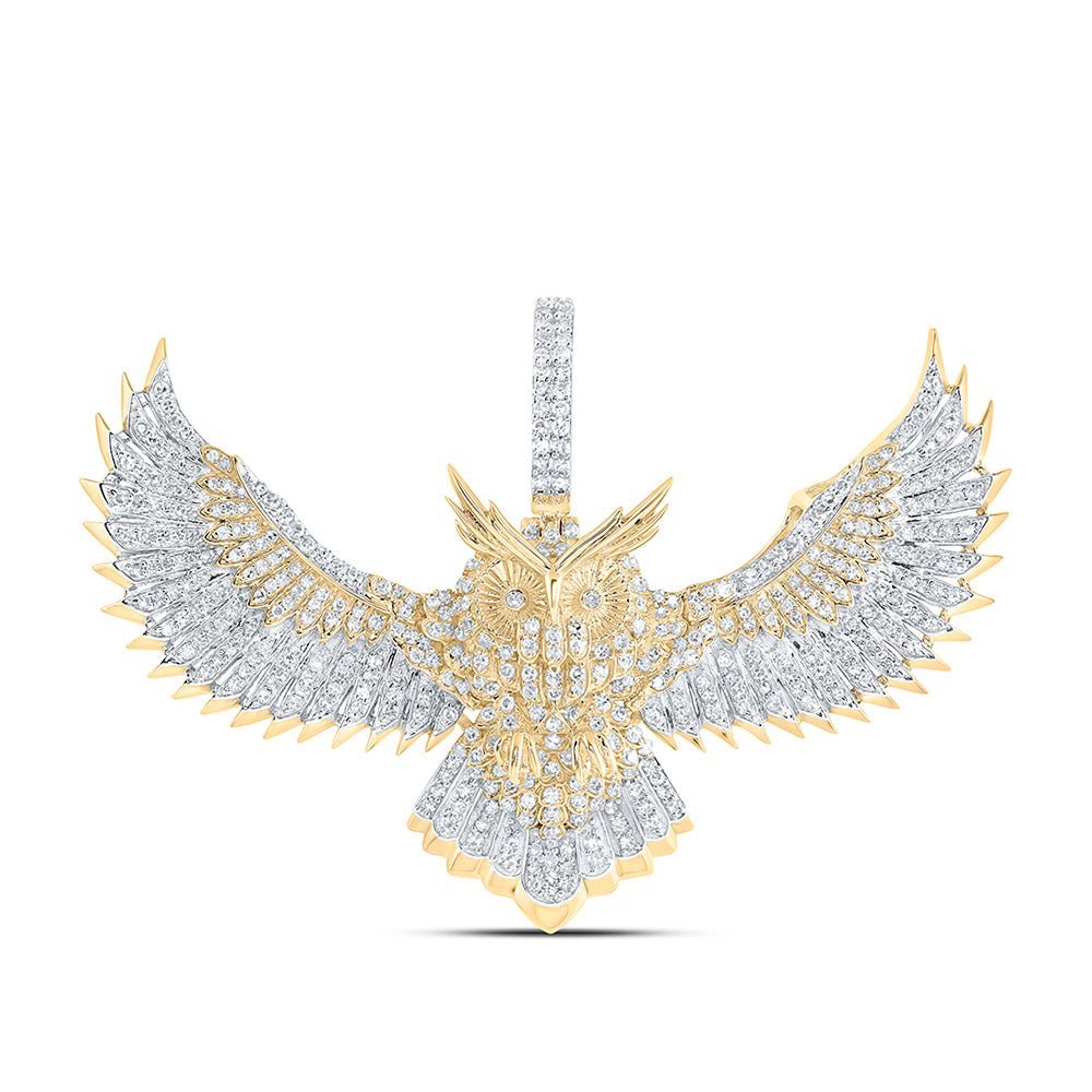 10kt Yellow Gold Men's Diamond Owl Bird Charm Pendant - 1 - 1/4 Cttw - Splendid Jewellery