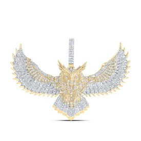 10kt Yellow Gold Men's Diamond Owl Bird Charm Pendant - 1 - 1/4 Cttw - Splendid Jewellery