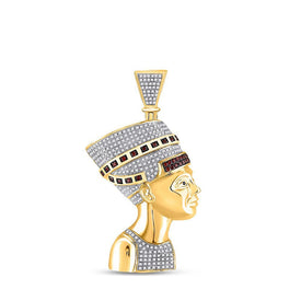 10kt Yellow Gold Men's Diamond Pharaoh Nefertiti Charm Pendant - Splendid Jewellery